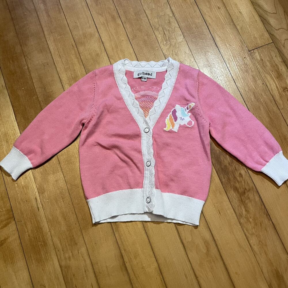 Girlhood Pink And White Unicorn Cardigan